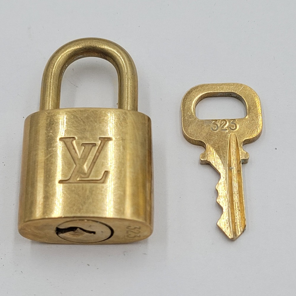 Louis Vuitton Padlock and Key Set 323 Gold Brass Made in France Accessory